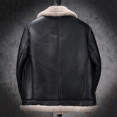 Cockpit Pilot WWII Military Bomber Black Lambskin Leather Jacket with Warm Sheep Shearling for Men - MNCLeather